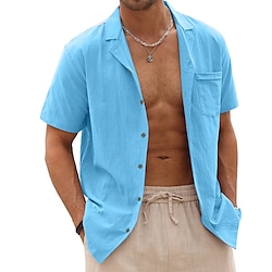 Men’s Linen Shirt Button Up Shirt Summer Shirt Beach Shirt Black White Pink Plain Short Sleeve Spring  Summer Lapel Hawaiian Holiday Clothing Apparel Basic