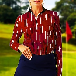 Women’s Breathable Quick Dry Moisture Wicking Polo Shirt Golf Shirt Golf Apparel Golf Clothes Long Sleeve Zipper Regular Fit Spring Autumn Stripes Tennis Golf Pickleball