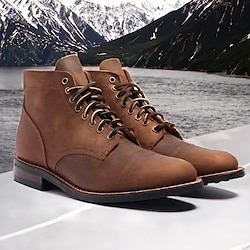 Men’s Boots Leather Shoes Hand Stitching Vintage Classic Casual Walking Faux Leather Outdoor Daily Booties / Ankle Boots Breathable Comfortable Slip Resistant Lace-up dark brown Black Light Brown