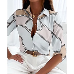 Women’s Shirt Blouse White Button Print Chains Print Casual Long Sleeve Shirt Collar Fashion Basic Elegant Regular Fit Spring Fall