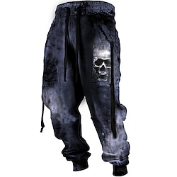 Men’s Cargo Pants Sweatpants Joggers Trousers Graphic Skull Drawstring Side Pockets Ribbon Comfort Breathable Cotton Blend Casual Daily Streetwear Sports Fashion Black Brown Micro-elastic