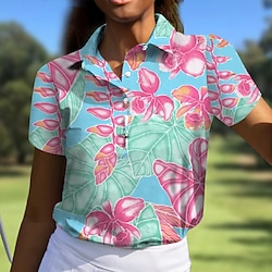 Women’s Breathable Quick Dry Moisture Wicking Polo Shirt Golf Shirt Button Up Polo Golf Apparel Golf Clothes Short Sleeve Regular Fit Summer Floral Tennis Golf Pickleball