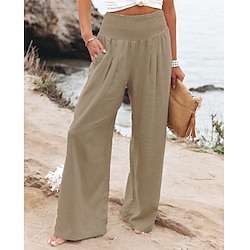 Women’s Culottes Wide Leg Trousers Casual Mid Waist Casual Full Length Micro-elastic Chinese Style Comfort White S / Chinos