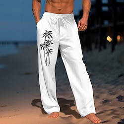 Men’s Trousers Summer Pants Beach Pants Coconut Tree Graphic Prints Drawstring Elastic Waist 3D Print Comfort Casual Daily Holiday Streetwear Hawaiian White Blue
