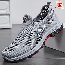 Men’s Sneakers Casual Shoes Sporty Look Flyknit Shoes Vintage Sporty Casual Running Hiking Fitness  Cross Training Shoes Tissage Volant Outdoor Daily Breathable Loafer Black Grey Summer Spring