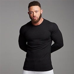 Men’s Sweater Pullover Sweater Jumper Ribbed Knit Knitted Cropped Crew Neck Solid Color Outdoor Daily Stylish Basic Clothing Apparel Fall Winter Black White M L XL