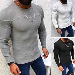 Men’s Pullover Sweater Jumper Ribbed Knit Knitted Regular Crew Neck Solid Color Work Daily Wear Modern Contemporary Clothing Apparel Winter Black White S M L