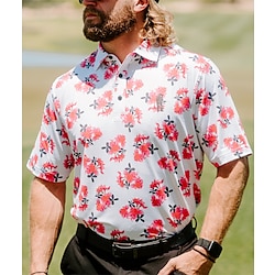 Men’s Breathable Quick Dry Soft Polo Shirt Golf Shirt Golf Clothes Top Short Sleeve Regular Fit Summer Spring Floral Golf Badminton