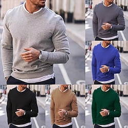 Men’s Sweater Pullover Sweater Jumper Ribbed Knit Knitted Cropped Crew Neck Solid Color Work Daily Wear Keep Warm Modern Contemporary Clothing Apparel Fall  Winter Black Blue S M L