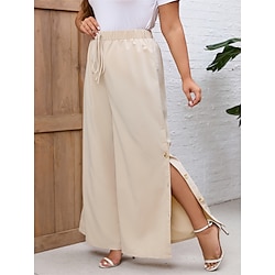 Women’s Wide Leg Pants Trousers Apricot Vacation Fashion Streetwear High Waist Split Outdoor Daily Vacation Full Length Micro-elastic Plain Comfort L XL 2XL 3XL 4XL