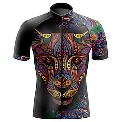 21Grams Men’s Short Sleeve Cycling Jersey Bike Top with 3 Rear Pockets Breathable Quick Dry Moisture Wicking Reflective Strips Mountain Bike MTB Road Bike Cycling Black Polyester Animal Sports