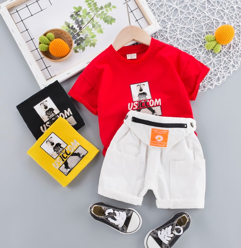 Children’s clothing boys fashion hip-hop trend character style short-sleeved shorts two-piece suit for boys SaraMart UK Shopping