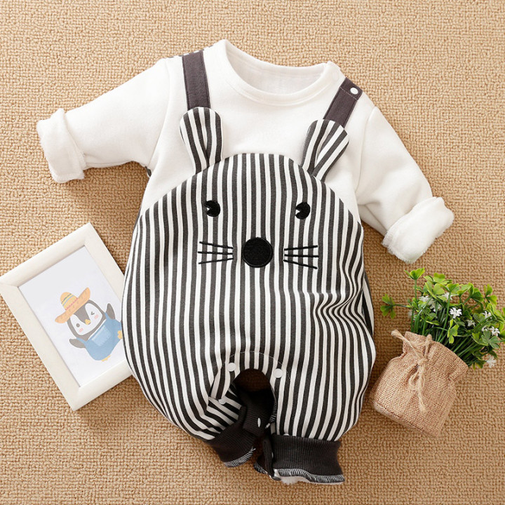 Autumn and winter baby  print plus fleece jumpsuit SaraMart UK Shopping