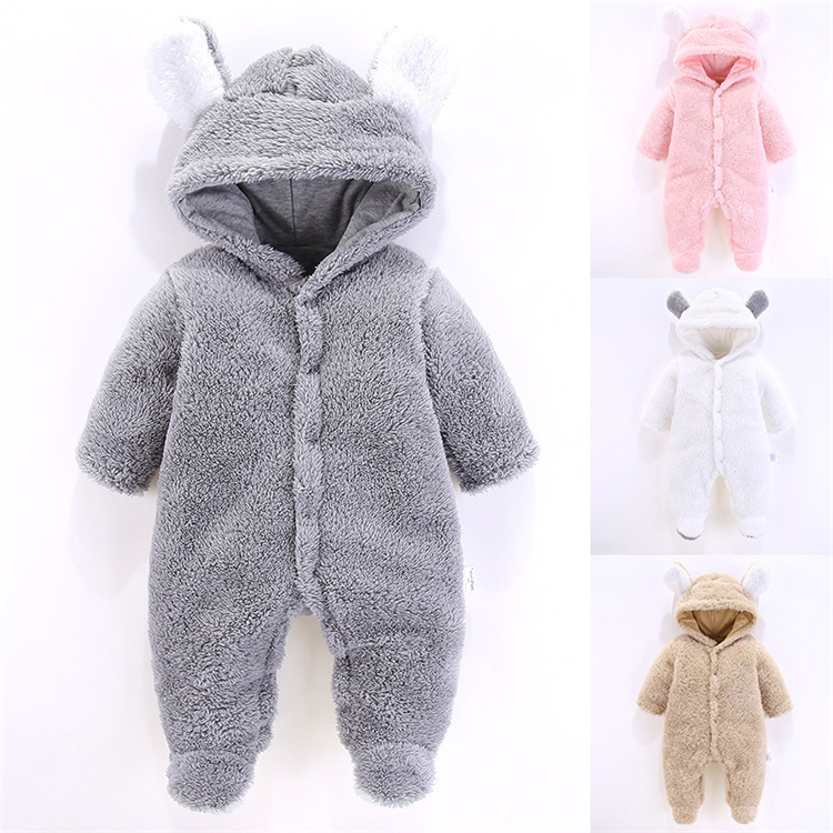 2020 Cute Bunny Ears Newborn Baby Thicken Jumpsuit Cotton Wool Romper Baby Clothes Romper SaraMart UK Shopping