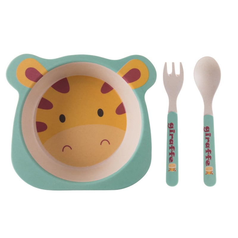 Children’s bamboo fiber tableware set Baby fork spoon bowl cartoon 3 piece tableware set SaraMart UK Shopping